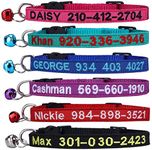 Personalized Cat Collar Embroidered Pet Name and Number Kitten Collar with Bell & Breakaway Safety Buckle