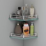 Plantex Wall Mounted Corner Glass Shelf for Bathroom/Corner Shelf for Kitchen/Transparent Glass Shelf, Flower Shape (9x9 Inches - Pack of 2)