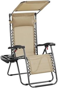 Yaheetech Outdoor Zero Gravity Chair Foldable Recliner Adjustable Patio Lounge w/Canopy Shade, Side Cup Holder Tray, Carry Strap for Garden Beach Lawn Deck Beige/1