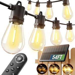 addlon 54(48+6) FT Solar String Lights Outdoor Waterproof with USB Port & Remote Control Solar Patio Lights Long Last for 20+Hrs Dimmable Solar Power LED Bulbs for Porch Garden Market Bistro