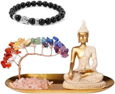 Buddha Statue and Crystal Tree, Yoga Meditation and Zen Decor, Sitting Statue of Sakyamuni in Thailand(4.3 in), for Office, Desktop, Spirit Room Home Decor