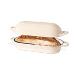 Enamelled Cast Iron Bread Loaf Pot – Dutch Oven for Sourdough Bread Baking – Oven Safe Non Stick Bread Pot – Rectangular, Cream, 32cm x 16cm – by Nuovva