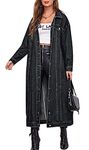 chouyatou Women's Fashion Spring Button Down Midi Long Denim Jean Jacket Trench Coat, Black, XX-Large