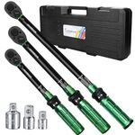 Uharbour 6-Piece Torque Wrench Set 1/2" & 3/8" & 1/4", Torque Wrench 20-220Nm / 5-60Nm / 3-25Nm with 3 Adapters for Car, Motorcycle & Bicycle, Dual-Directional 72-Tooth Ratchet, ±3% Accuracy