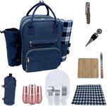 Truvelli Picnic Backpack for 4 with Blanket – 12-in-1 Insulated Picnic Basket Backpack Set with‬ Wine Holder, Cheese Board & Cutlery – Premium Picnic Back Pack for Family & Group‬ Adventures, Blue