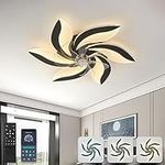 YUNLONG 26.7" Ceiling Fans with Lights and Remote Flower Ceiling Light Dimmable 3000-6000K Silent DC Motor Reversible 6 Speeds LED Fan Chandelier for Living Room Bedroom Ceiling Fans Lamps,Black