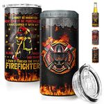 SANDJEST Firefighter Symbol Tumbler 4 in 1 16oz Tumbler Can Cooler Coozie Skinny Stainless Steel Tumbler Gift for Firemen Fire Department Dad Men Father Graduation Retirement