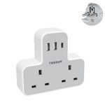 UK to European Travel Plug Adapter, TESSAN EU Adapter with 3 USB Ports (1 USB C), 2 Way Schuko Plug Adaptor UK to Europe, Euro Plug Adapter for Spain Germany France Turkey Greece Portugal Type E F