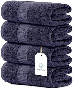White Classic Luxury Bath Towels Set of 4 Large - 700 GSM Cotton Ultra Soft Bath Towels 27x54 | Highly Absorbent and Quick Dry | Hotel Towels for Bathroom Luxury, Plush Shower Towels, Navy