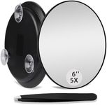 JJhxr 5X Magnifying Mirror, 6'' Makeup Mirror with 5X Magnification, 5X Magnifying Mirror with Suction Cups, Large Makeup Magnifying Mirror Compact Magnified Mirror, Travel Makeup Magnification and Tweezers, HD615-Black-5X