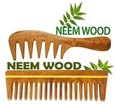 Rufiys Neem Wooden Comb Set | Wide Tooth Comb For Women & Men | Detangling | Anti Dandruff | Hair Growth Combo Pack Of 2