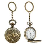 GT Gala Time 3 Horses Theme Vintage Bronze Pocket-Watch Antique Style Metallic Key Chain & Key Rings for Gifting Man & Woman