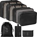 House of Quirk Polyester 7 Set Packing Cubes Luggage Packing Organizers For Travel Accessories(Black),27.99 Cm,11 Cm