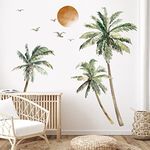 wondever Boho Palm Tree Wall Stickers Decor Large Tropical Tree Sunset Beach Peel and Stick Wall Art Decals for Living Room Bedroom Wall Decor (H: 63.8 inch)