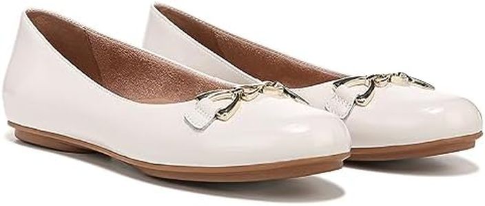 Naturalizer Women's Maxwell-bit Chain Detail Round Toe Slip on Ballet Flats, Satin Pearl Leather, 7.5 US