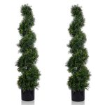 MDAL 4FT Artificial Spiral Cypress Tree,Topiary Trees Artificial Outdoor-Indoor Outdoor Decor - Plastic Pots - Set of 2