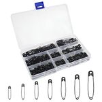 YOYUSH 460 Pcs 7 Sizes Safety Pins, Rust Resistant Small Medium Large Safety Pins for Clothes, Assorted Nickel Plated Steel Sewing Pins for Crafts Arts Quilting Pinning (Black)