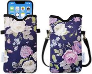 Tainada Men Women Neoprene Phone Sleeve Pouch Case Bag with Crossbody Strap/Neck Lanyard for iPhone 16/15/14 Pro Max, 16/15/14 Plus, Samsung S24+, S23, A54, Z Fold5, Google Pixel 9 (Purple Floral)