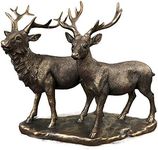 Darthome Resin Bronze Stag Pair Ornament Vintage Bronze Deer Reindeer Sculpture Figurine