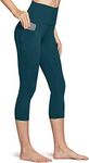 TSLA Women's Capri Yoga Pants, Workout Running Tights, 4-Way Stretch Leggings with Side Pocket FAC34-DGN Small