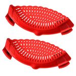 Coolnice 2 Pack Silicone Clip-on Stew-Pan Strainer, Pasta Strainer, Colander, for Pan Universal Size- Red