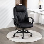 ESTRUCO Leather Office Chair Ergonomic Executive Computer Desk Chairs Swivel Task Chair with Lumbar Support, Sturdy Metal Base (Black with Black Stitch)