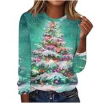 Women Christmas Pullover Christmas Tree Print Pullover Women Long Sleeve Xmas Jumpers for Women Snowflake Graphic Tunics for Women Uk Funny Ladies Tops and Blouses Women's T Shirts Ladies Sweatshirt