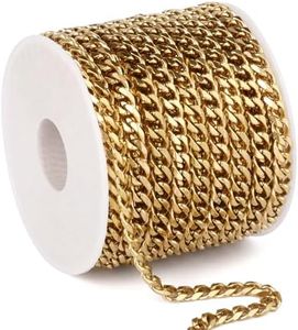 33FT Gold Cuban Chain 4.3mm Stainless Steel Curb Chain for Jewelry Making