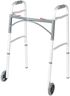Drive Medical Two-Button Folding Walker w/ Wheels - Lightweight Rolling Mobility Support - Desk Arms - Adjustable Height - Dual Push Operation - 5 Inch Front Wheels - Durable Aluminum - Silver