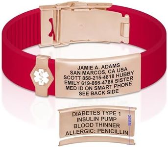 Divoti Custom Engraved Medical Alert ID Bracelet for Men & Women | Adjustable Silicone Band with Stainless Steel Clasp | Dual-Sided Laser Etching (Up to 9 Lines) |Emergency Info | Trim-to-Fit — RE-RG-WH/19MM