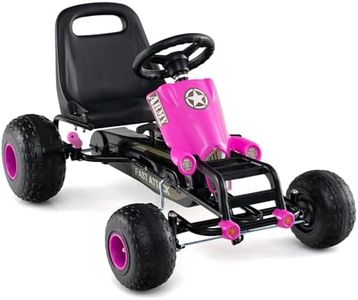 Costzon Kids Pedal Go Kart, 4-Wheel Ride On Toy with Gear Shifter, Handbrake, Adjustable Seat, Steering Wheel & Non-Slip Big Wheels, Off-Road Pedal Go Cart for Boys & Girls Aged 3+ (Pink)