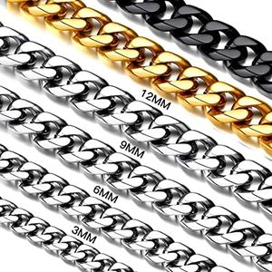 Suplight 3mm/6mm/9mm/12mm Miami Curb Cuban Link Chain for Men Women, 316L Stainless Steel /18K Gold/Black Plated Mens Jewelry Hip Hop Chain 18"/20"/22"/24"/26"/28"/30", Stainless Steel