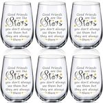Uiifan 6 Pack 15 oz Valentine Friendship Wine Glasses Friend Stemless Glass, Friends are Like Stars Friendship Gifts for Women Friends Female Sister BFF, Gift Idea for Christmas Birthday Honeymoon
