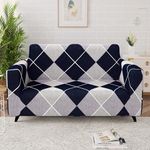 Story@Home Sofa Cover 2 Seater | Elastic Sofa Cover | Polyester | (145 x 185 x 50 cm cm, Navy Blue & Grey) Durable and Stylish Anti Slip Sofa Cover, Anti-Slip Sofa Cover for Living Room