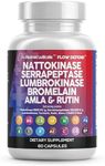 Clean Nutraceuticals Nattokinase 4000 FU Serrapeptase 120000 SPU Lumbrokinase Enzyme Supplement with Bromelain Papain Papaya Enzymes Rutin Extract Amla Magnesium Vitamin B6 & VIT C Capsules
