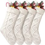 4 Pack Christmas Stockings 18 Inches Large Size Cable Knitted Stocking Gifts & Decorations for Family Holiday Xmas Party (Ivory White)