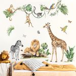 decalmile Large Jungle Animal Tropical Leaves Wall Decals Safari Tree Lion Giraffe Monkey Wall Stickers Baby Nursery Kids Bedroom Living Room Wall Decor