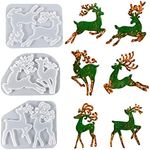 Bekecidi 3 PCS Christmas Resin Moulds, Elk Shape Silicone Moulds Epoxy Resin Crafts Casting Mold DIY Silicone Pendant Mold for Christmas Tree Keychain Home Decor Crafts Gifts