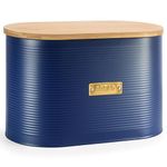 EHC Space Saving Extra Large Bread Box Bin With Wooden Lid, For Kitchen Countertop Bread Storage, Navy Blue, 8 L, 34 x 19.5 x 20.5 cm