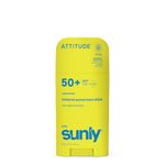 ATTITUDE Kids Mineral Sunscreen Stick SPF 50, Broad Spectrum Zinc Oxide, EWG Verified, Non-Nano, Mess-Free Stick for Face & Body, Lightweight Non-Greasy, Vegan, Unscented, 60 grams