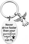 RFTWXHPN New Driver Gifts Keychains for Teen Boys Girls Never Drive Faster than Your Guardian Angel Can Fly Keychain for Son Daughter Drive Safe Key Chains for Granddaughter Brother, Keychain, Small