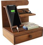 Sunhoo Bamboo Desktop Phone Docking Station Drawer Nightstand Organizer Home&Office Multifunction Wallet Stand Glasses Watch Holder Gift Men Husband Daddy Valentines Father's Day Christmas Birthday