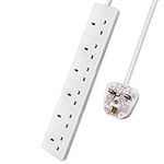 ExtraStar 6 Way Extension Lead, 13A Fused UK Plug Adapter, 1 Metre Extension Cable Power Strip - White