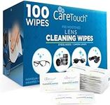 Care Touch Lens Wipes for Eyeglasses | Individually Wrapped Eye Glasses Wipes | 100 Pre-Moistened Lens Cleaning Eyeglass Wipes
