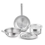 Bergner Tripro Triply Cookware Set 5 Pcs - 22cm (2.3L) Kadai with Lid, 22cm Frypan, 16cm (1.8L) Tope with Lid, Consumes Less Oil, Healthy Cooking, Even Heat Distribution, Induction and Gas Stove Ready
