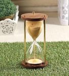 Vintage Style Brass and Wood Purple Sand Timer Sand Glass Hour Glass Sand Clock Ideal for Exercise Making Tea 5 Minutes 5.5 Inches Showpiece (Yellow)