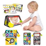 Tummy Time Mirror baby toys 0-6 months, Black and White Brilliant Cloth Book Baby Mirror Bundle, Tummy Time Made Fun with Soft Crinkle 3D Activity Book and Montessori Floor Mirror, High Contrast Crawling Toys and Sensory Newborn Toys(Mirror Toy-Animal)