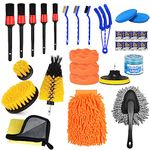 30 Pcs Car Cleaning Kit Interior Detailing Brush Kit, Car Detailing Drill Brush Set with Cleaning Gel, Microfiber Towels and Wax Sponge, for Car Interior Exterior Cleaning, Dashboard, Wheel