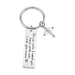 Daesar Mens Stainless Steel Keychain Airplane Long Plate Engraved Drive safe i need you here with me love you more Silver Keychain Rings