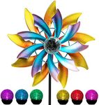 MAGGIFT 57 Inch Solar Wind Spinner with Metal Garden Stake, Multi Color Changing LED Solar Powered Glass Ball, Outdoor Wind Catcher Yard Patio Christmas Holiday Decoration